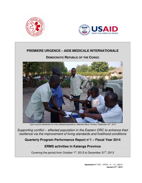 Quarterly Program Performance Report n°1 – Fiscal Year 2014: ERMS activities in Katanga Province
