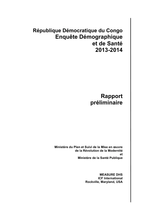 Deuxième Enquête Démographique et de Santé en République Démocratique du Congo (EDS-RDC II 2013-2014)