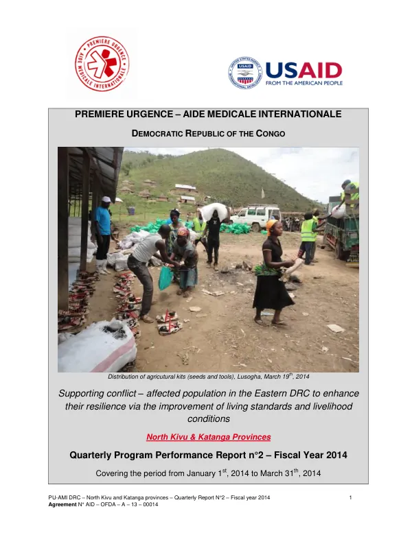 PU-AMI DRC – North Kivu and Katanga provinces – Quarterly Report N°2 – Fiscal year 2014