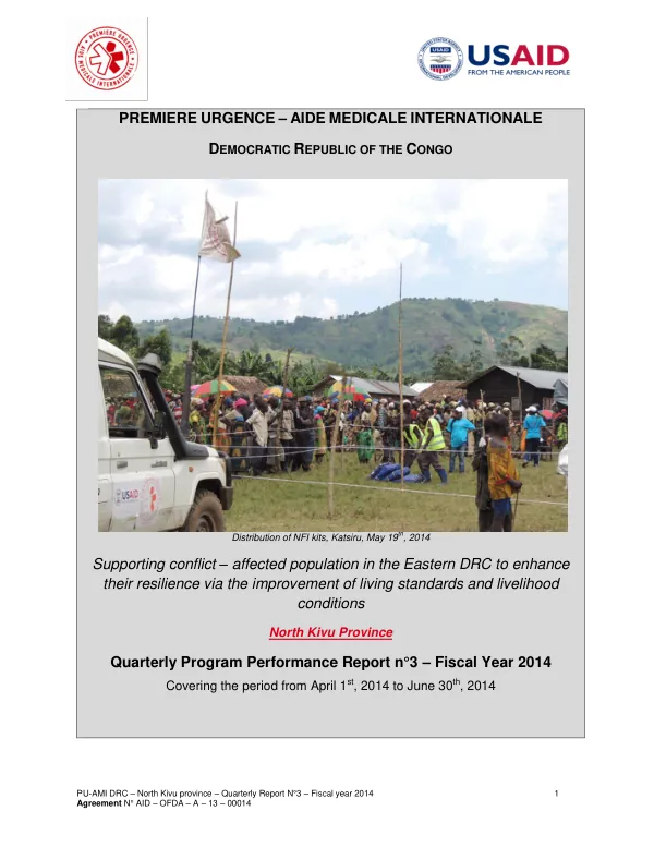 PU-AMI DRC – North Kivu province – Quarterly Report N°3 – Fiscal year 2014