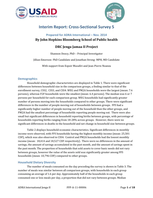 Interim Report: Cross-Sectional Survey 5