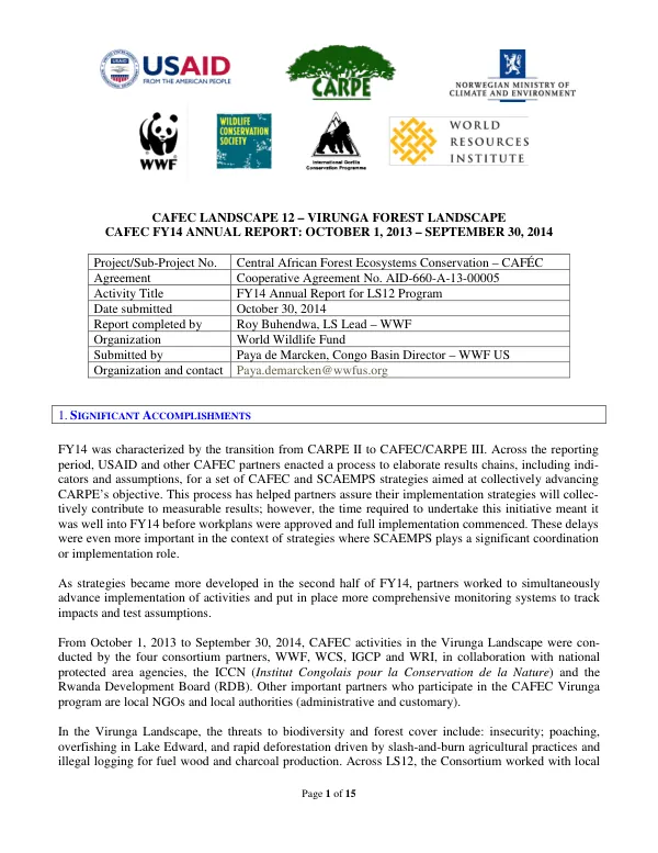 CAFEC FY14 Annual Report: October 1, 2013 – September 30, 2014