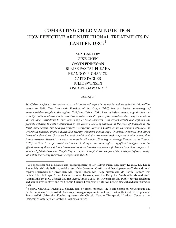 Combating Child Malnutrition: How Effective Are Nutritional Treatments in Eastern DRC?