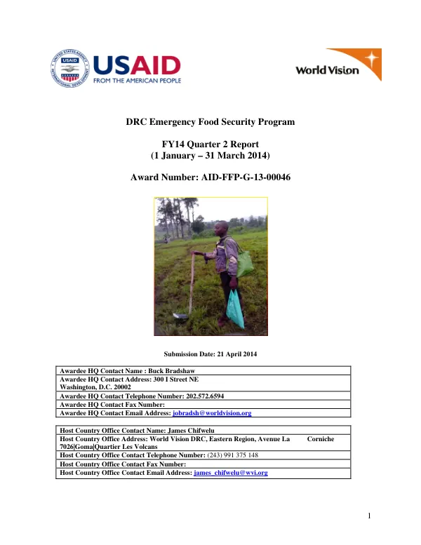 DRC Emergency Food Security Program FY14 Quarter 2 Report