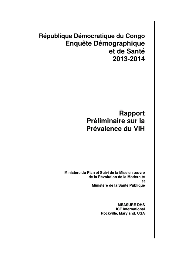 Democratic Republic of Congo: DHS 2013-14 HIV Preliminary Report