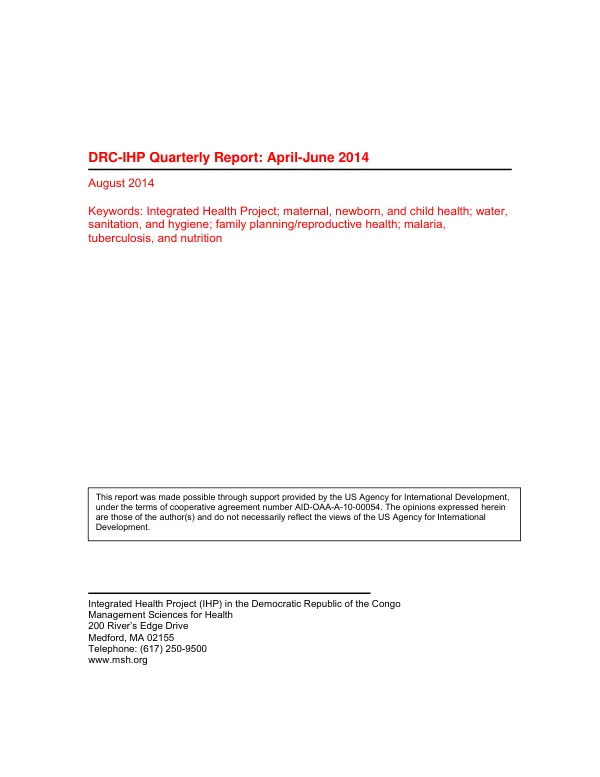 DRC-IHP Quarterly Report: April-June 2014