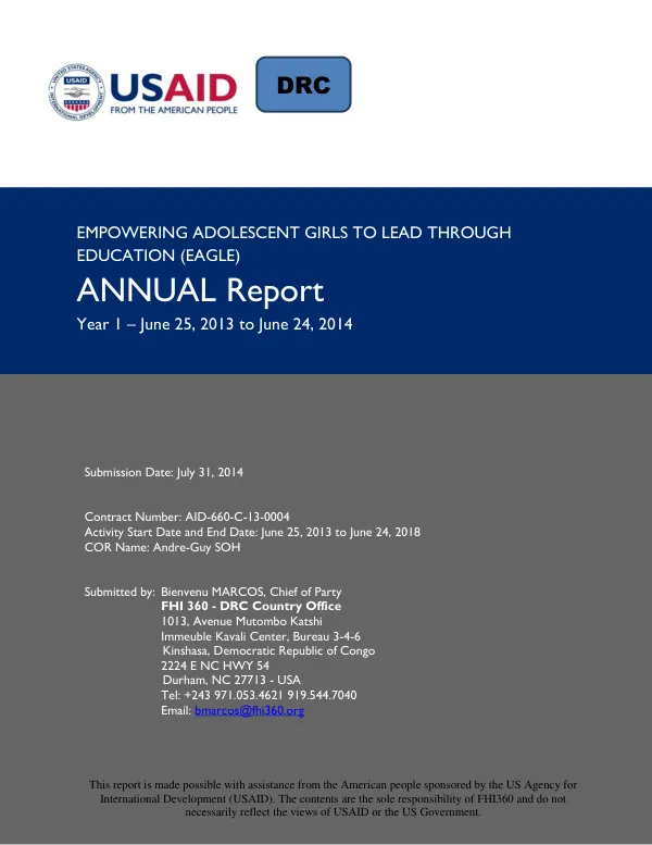 Annual Report: Empowering Adolescent Girls to Lead through Education (EAGLE) Project