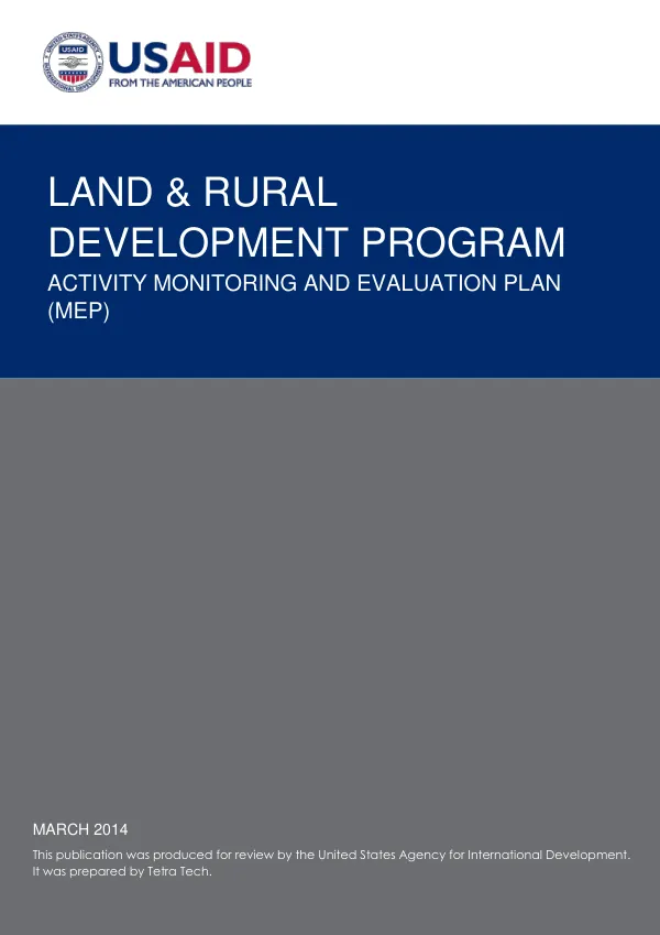 Land and Rural Development Program - Activity Monitoring and Evaluation Plan (MEP)