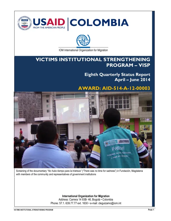 Eighth Quarterly Status Report: Victims Institutional Strengthening Program – VISP