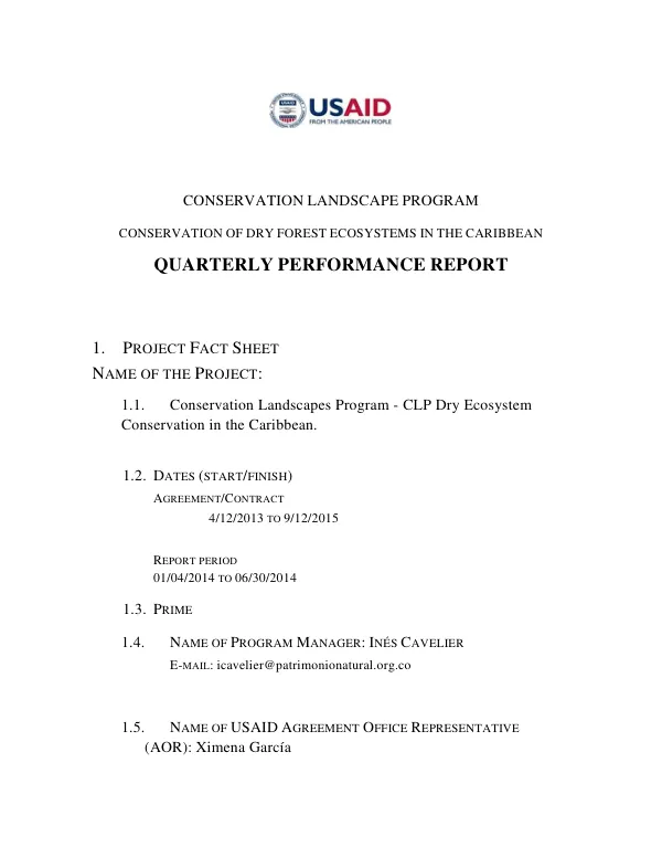 Conservation Landscapes Program - CLP Dry Ecosystem Conservation in the Caribbean: Quarterly Performance Report