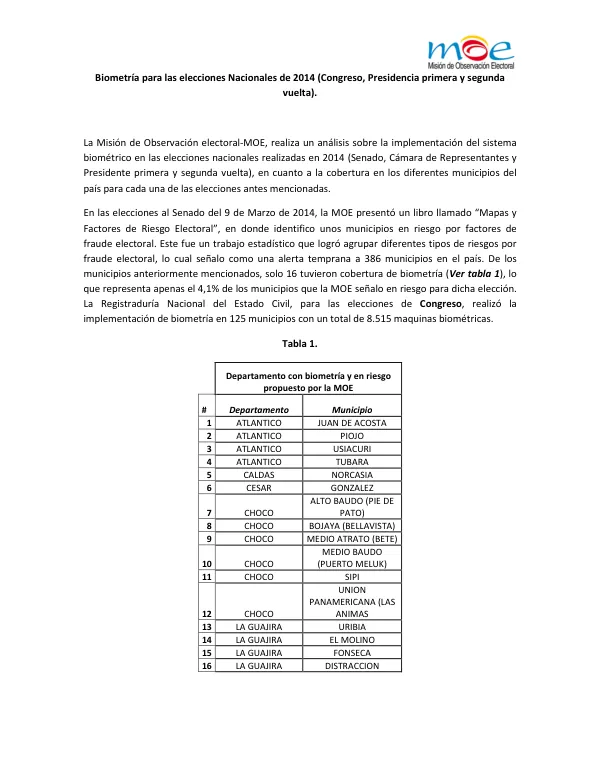 Biometría para las elecciones Nacionales de 2014