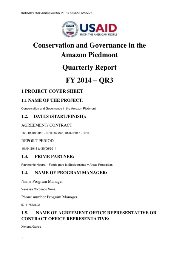 Initiative for Conservation in the Andean Amazon: Conservation and Governance in the Amazon Piedmont