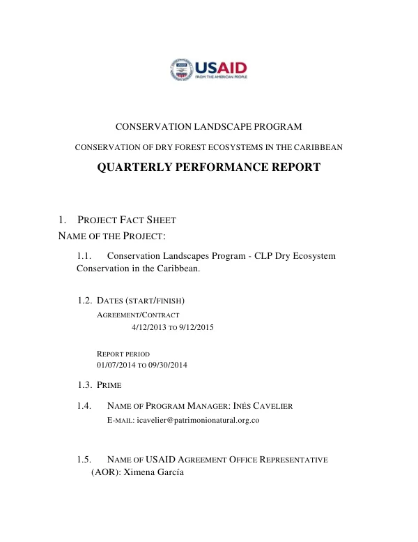 Conservation Landscapes Program - CLP Dry Ecosystem Conservation in the Caribbean: Quarterly Performance Report