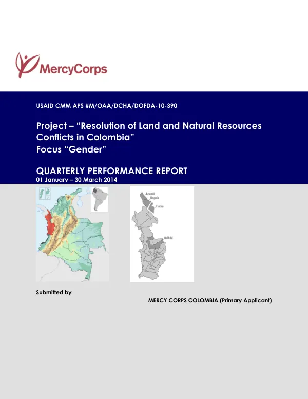 Quarterly Performance Report, Mercy Corps, January – March 2014