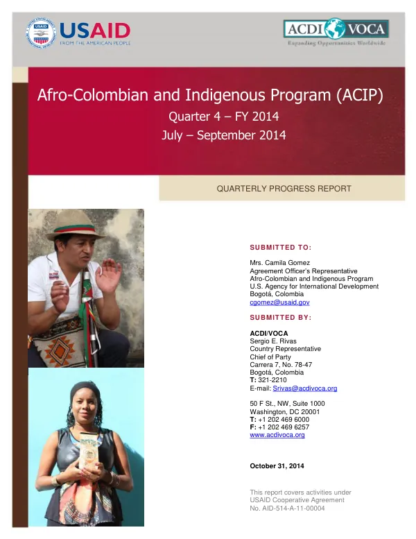 Afro-Colombian and Indigenous Program (ACIP) Quarterly Report April-June 2014