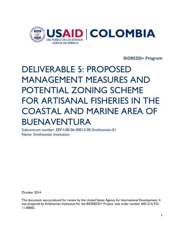 Deliverable 5: Proposed Management Measures and Potential Zoning Scheme for Artisanal Fisheries in the Coastal and Marine Area of Buenaventura