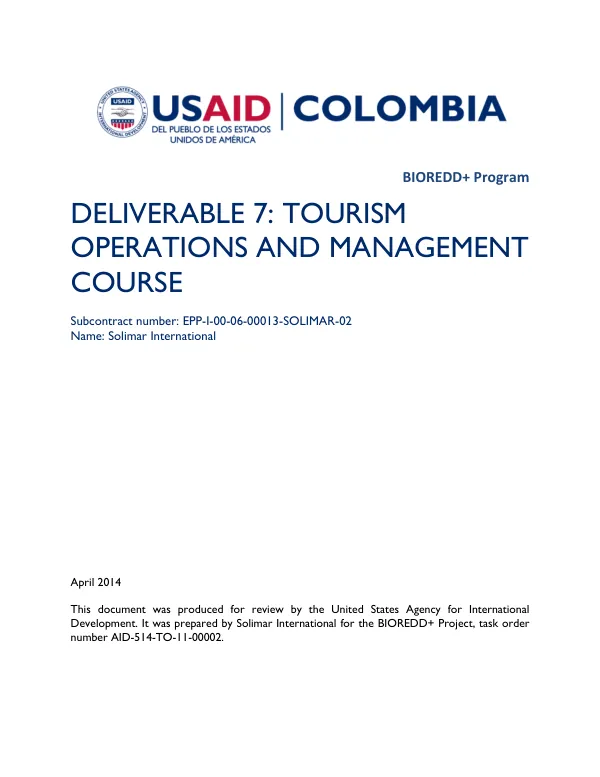 DELIVERABLE 7: TOURISM OPERATIONS AND MANAGEMENT COURSE