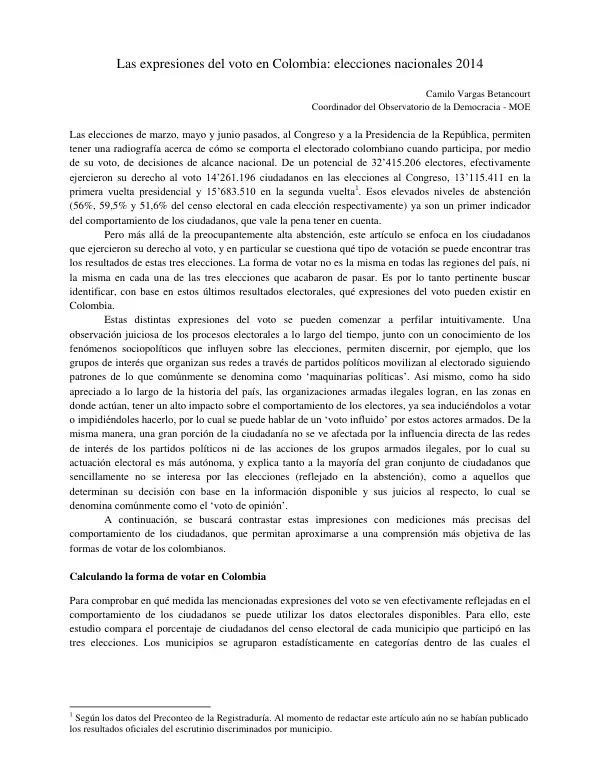 Las expresiones del voto en Colombia: elecciones nacionales 2014
