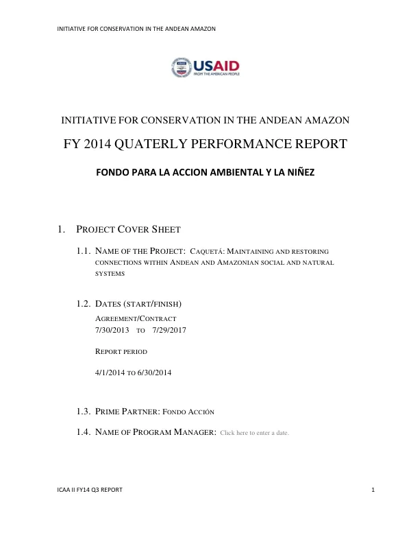Initiative for Conservation in the Andean Amazon ICAA II FY14 Q3 Report
