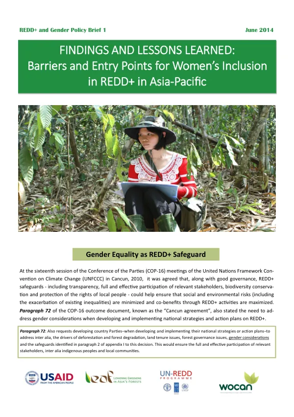 Barriers and Entry Points for Women’s Inclusion in REDD+ in Asia-Pacific