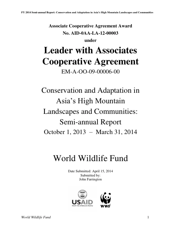 FY 2014 Semi-annual Report: Conservation and Adaptation in Asia’s High Mountain Landscapes and Communities