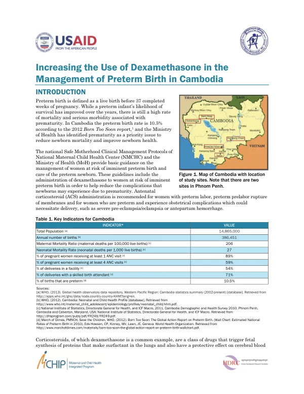Increasing the Use of Dexamethasone in the Management of Preterm Birth in Cambodia