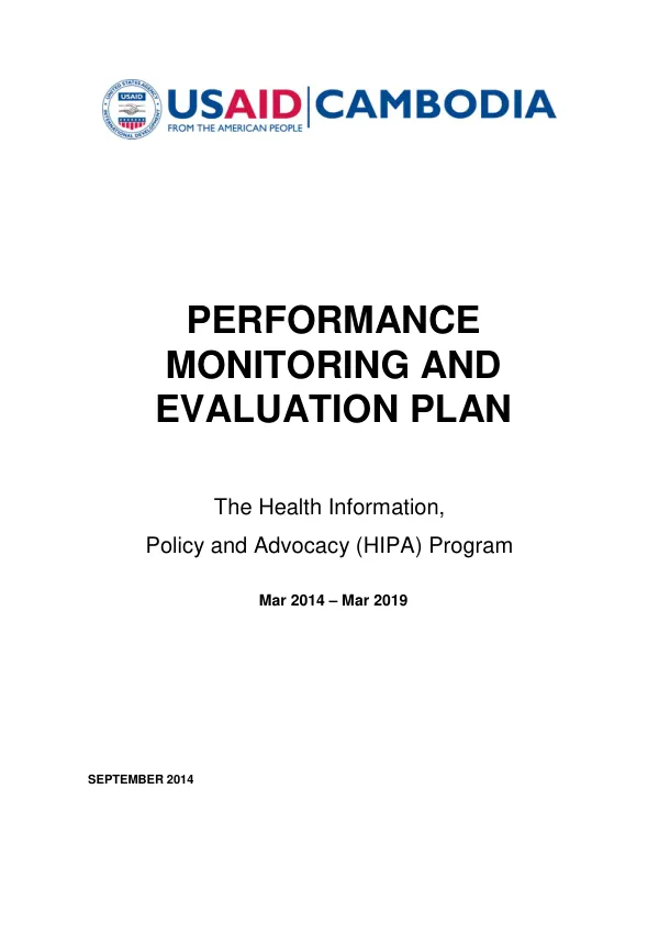 Performance Monitoring and Evaluation Plan for the Health Information, Policy and Advocacy (HIPA) Program