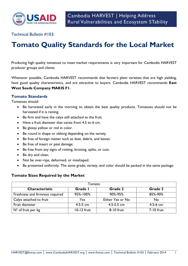 Tomato Quality Standards for the Local Market