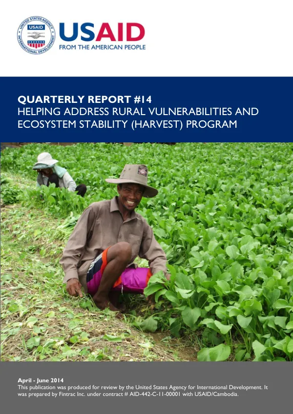 Quarterly Report #14: Helping Address Rural Vulnerabilities and Ecosystem Stability (HARVEST) Program