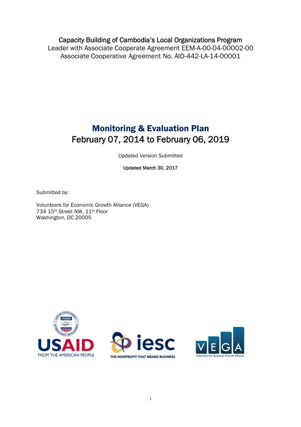 Capacity Building of Cambodia’s Local Organizations Program Monitoring & Evaluation Plan