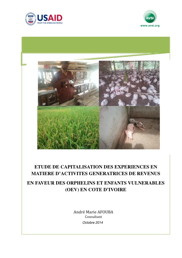 Rapport d’étude de capitalisation des expériences en matière d’activités génératrices de revenus en faveur des orphelins et enfants vulnérables (OEV) en Côte d’Ivoire