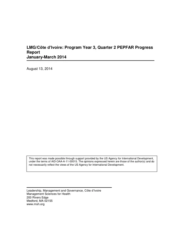 LMG/Côte d’Ivoire: Program Year 3, Quarter 2 PEPFAR Progress Report