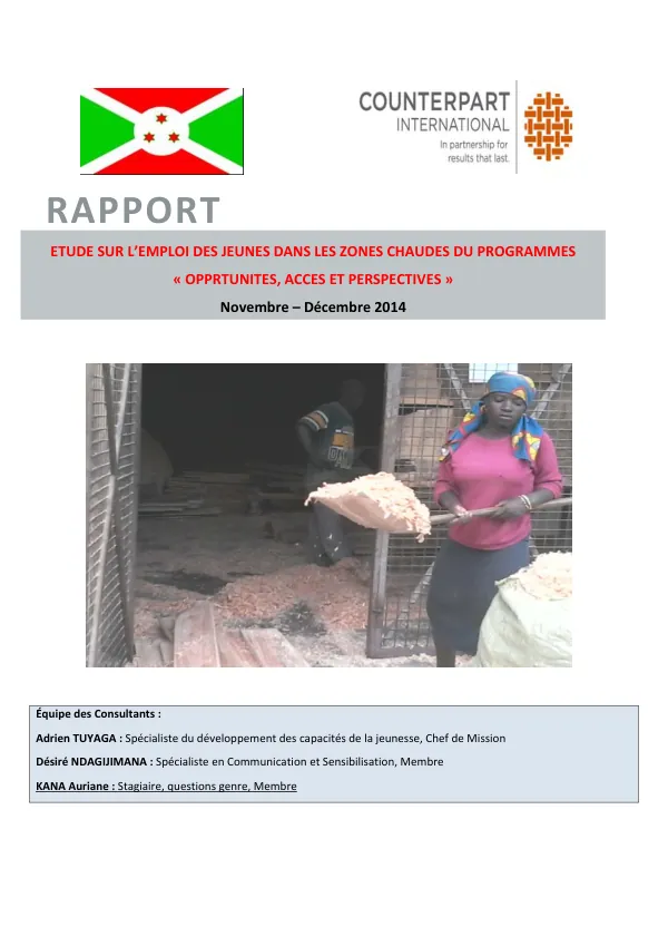 Rapport Étude sur l’Emploi des Jeunes dans les Zones Chaudes du Programme OPPRTUNITES, ACCES ET PERSPECTIVES
