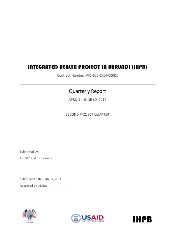 Integrated Health Project in Burundi (IHPB) Quarterly Report April 1 – June 30, 2014