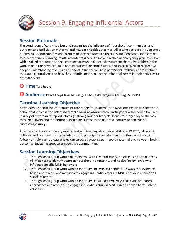 Maternal and Newborn Health: Engaging Influential Actors