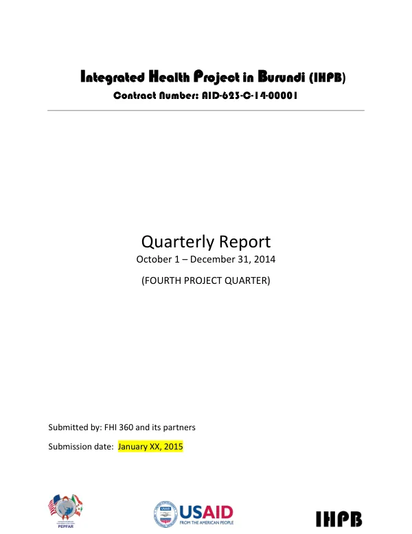 Quarterly Report: Integrated Health Project in Burundi (IHPB) Fourth Project Quarter