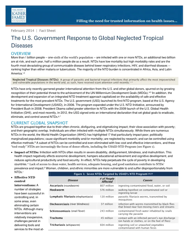 The U.S. Government Response to Global Neglected Tropical Diseases