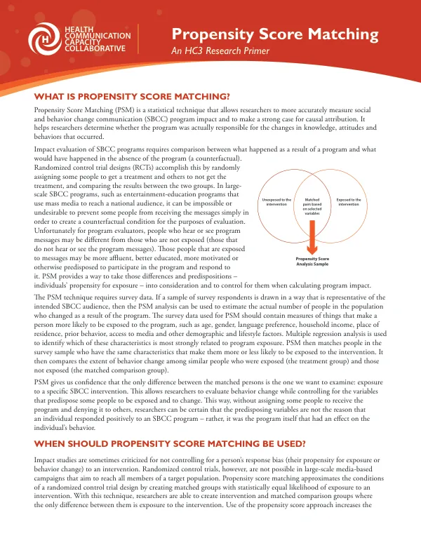 An HC3 Research Primer: Propensity Score Matching