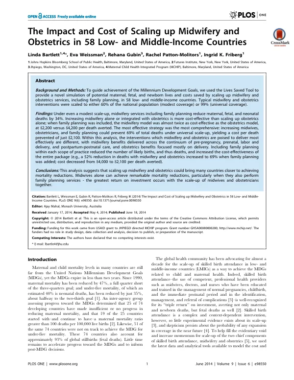 The Impact and Cost of Scaling up Midwifery and Obstetrics in 58 Low- and Middle-Income Countries