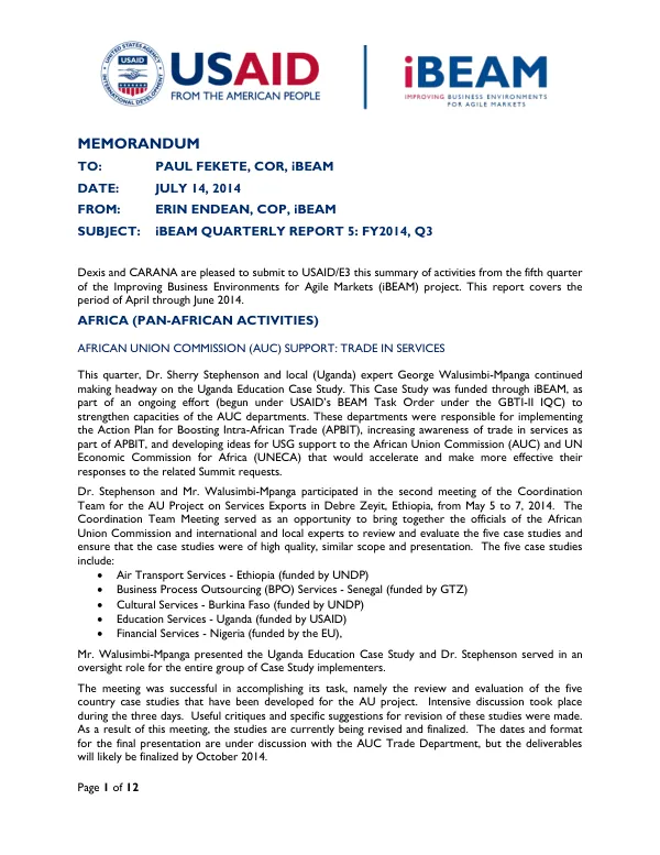 iBEAM Quarterly Report 5: 2014, Q3
