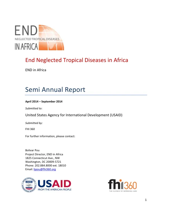 End Neglected Tropical Diseases in Africa: Semi Annual Report April 2014 – September 2014