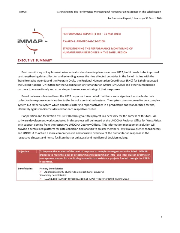 Strengthening The Performance Monitoring Of Humanitarian Responses In The Sahel Region
