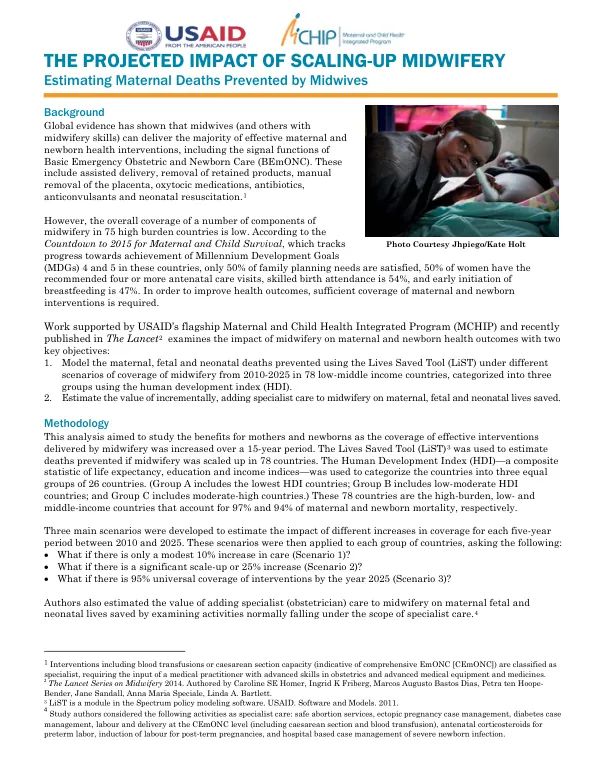 The Projected Impact of Scaling-Up Midwifery: Estimating Maternal Deaths Prevented by Midwives