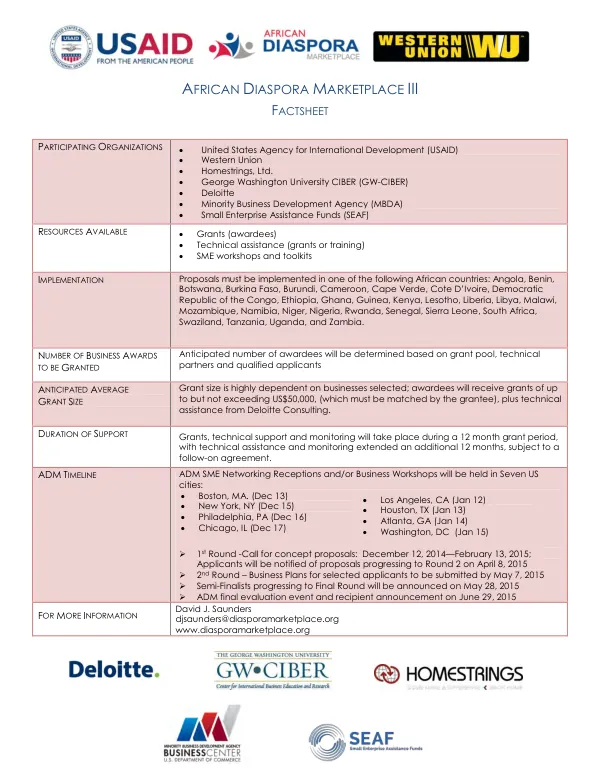 African Diaspora Marketplace III Factsheet