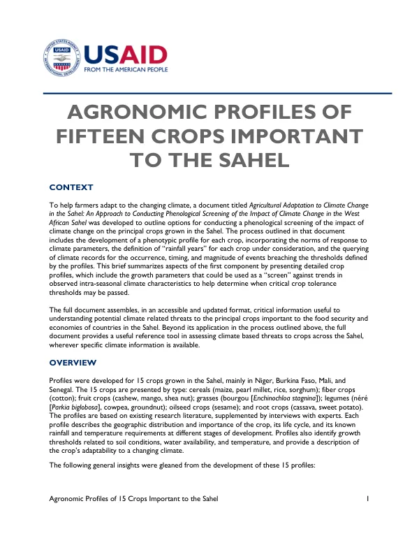 Agronomic Profiles of 15 Crops Important to the Sahel