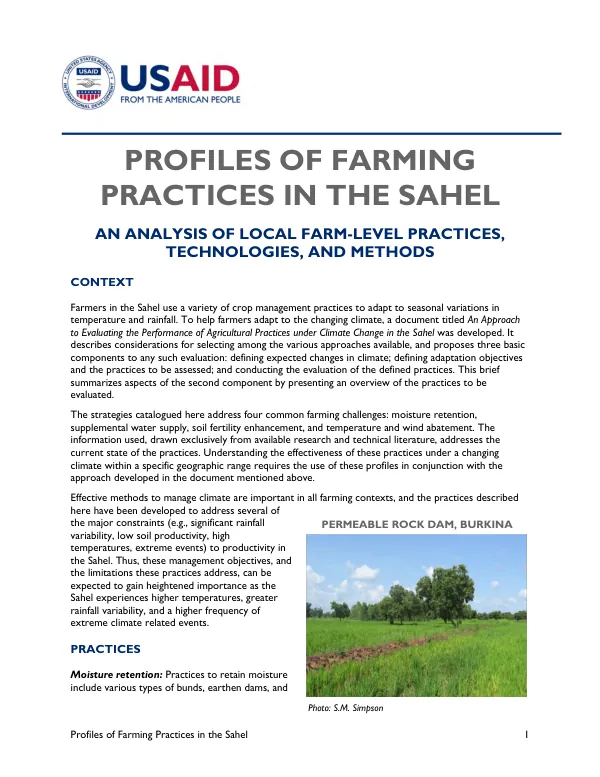 Profiles of Farming Practices in the Sahel