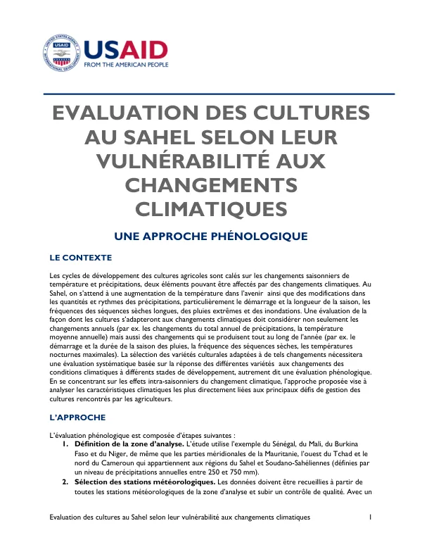 Evaluation des cultures au Sahel selon leur vulnérabilité aux changements climatiques