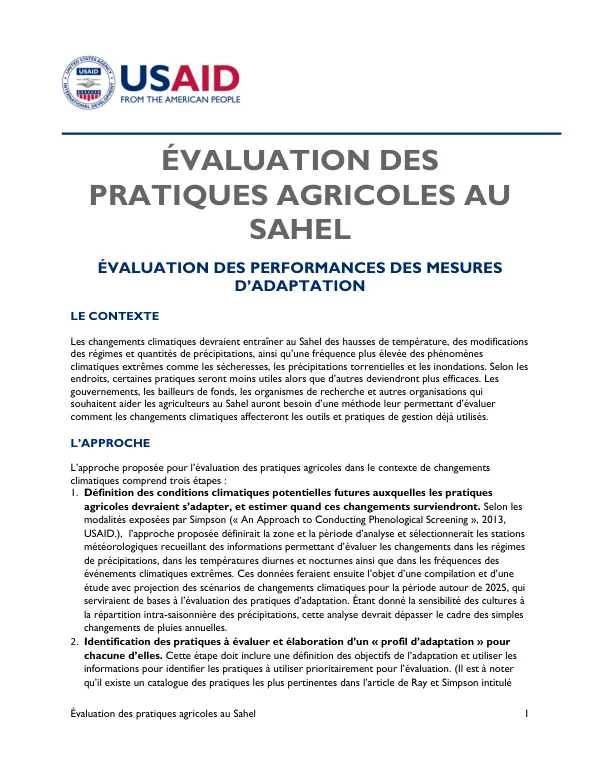 Évaluation des pratiques agricoles au Sahel