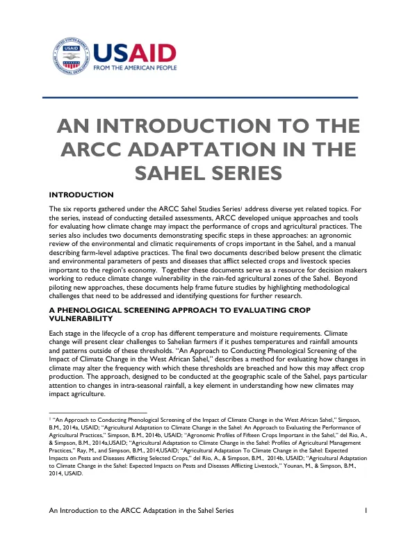 An Introduction to the ARCC Adaptation in the Sahel Series