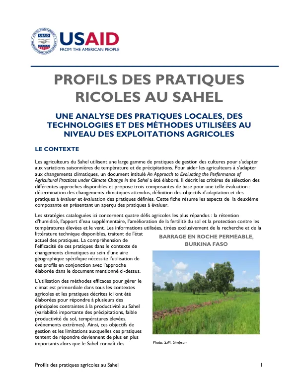 Profils des pratiques agricoles au Sahel